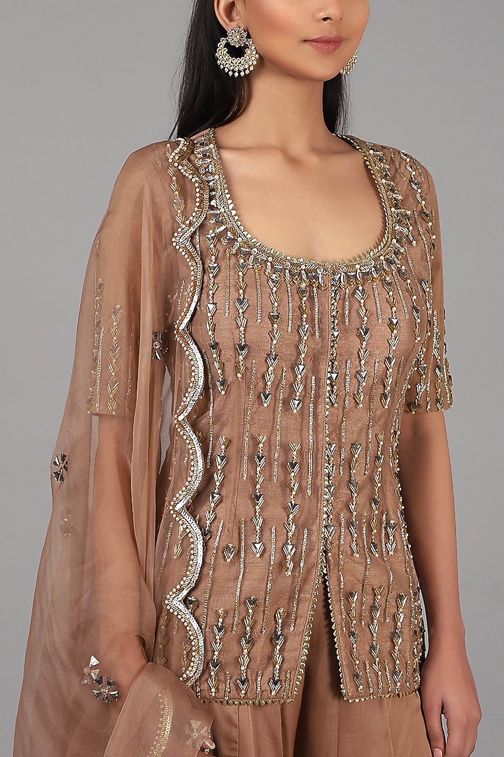 Deep Nude Embroidered Wedding Sharara Set by Nidhika Shekhar at Pernia's Pop Up Shop
