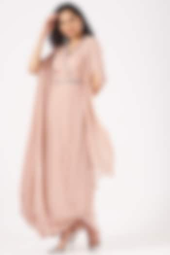 Blush Pink Embroidered Draped Gown by Nidhika Shekhar at Pernia's Pop Up Shop