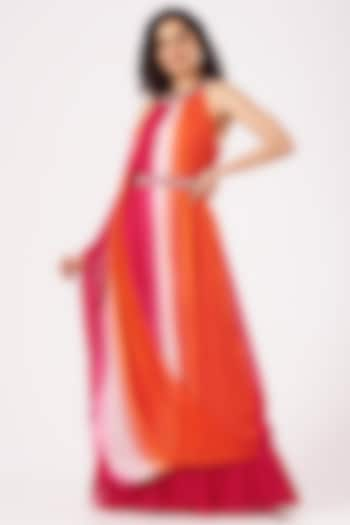 Fuchsia & Orange Ombre Draped Gown by Nidhika Shekhar at Pernia's Pop Up Shop