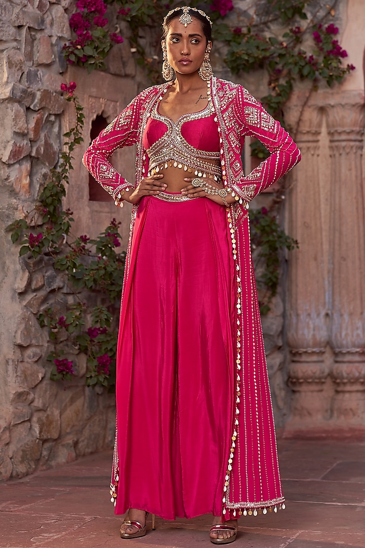 Hot Pink Crepe Sharara Set by Nidhika Shekhar at Pernia's Pop Up Shop