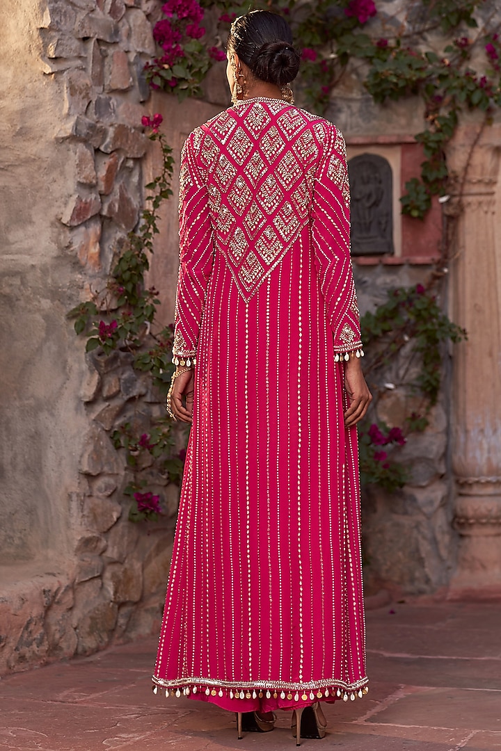 Hot Pink Crepe Wedding Sharara Set by Nidhika Shekhar at Pernia's Pop Up Shop