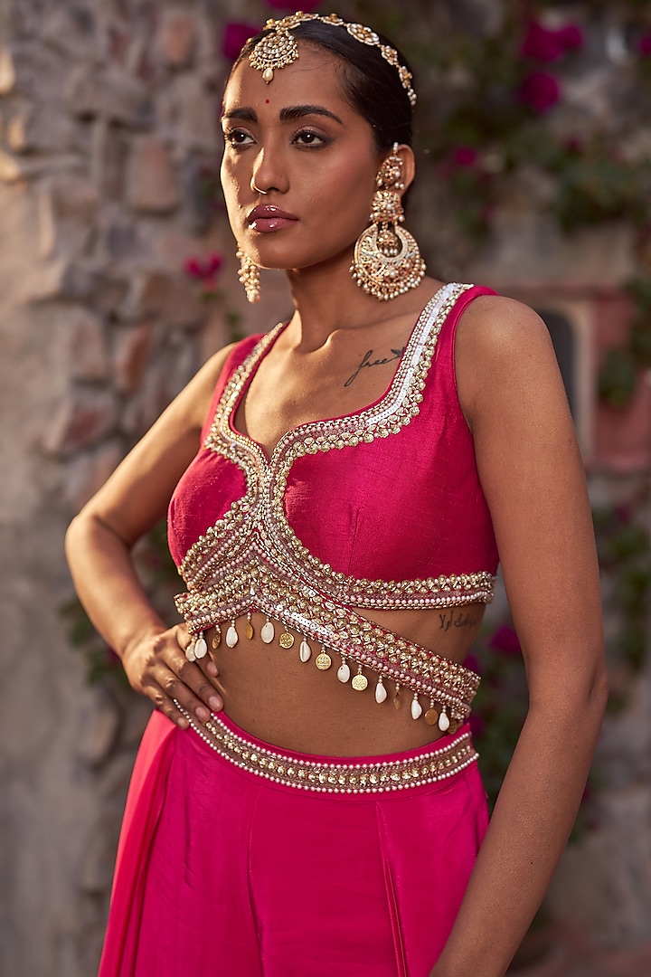 Hot Pink Crepe Wedding Sharara Set by Nidhika Shekhar at Pernia's Pop Up Shop