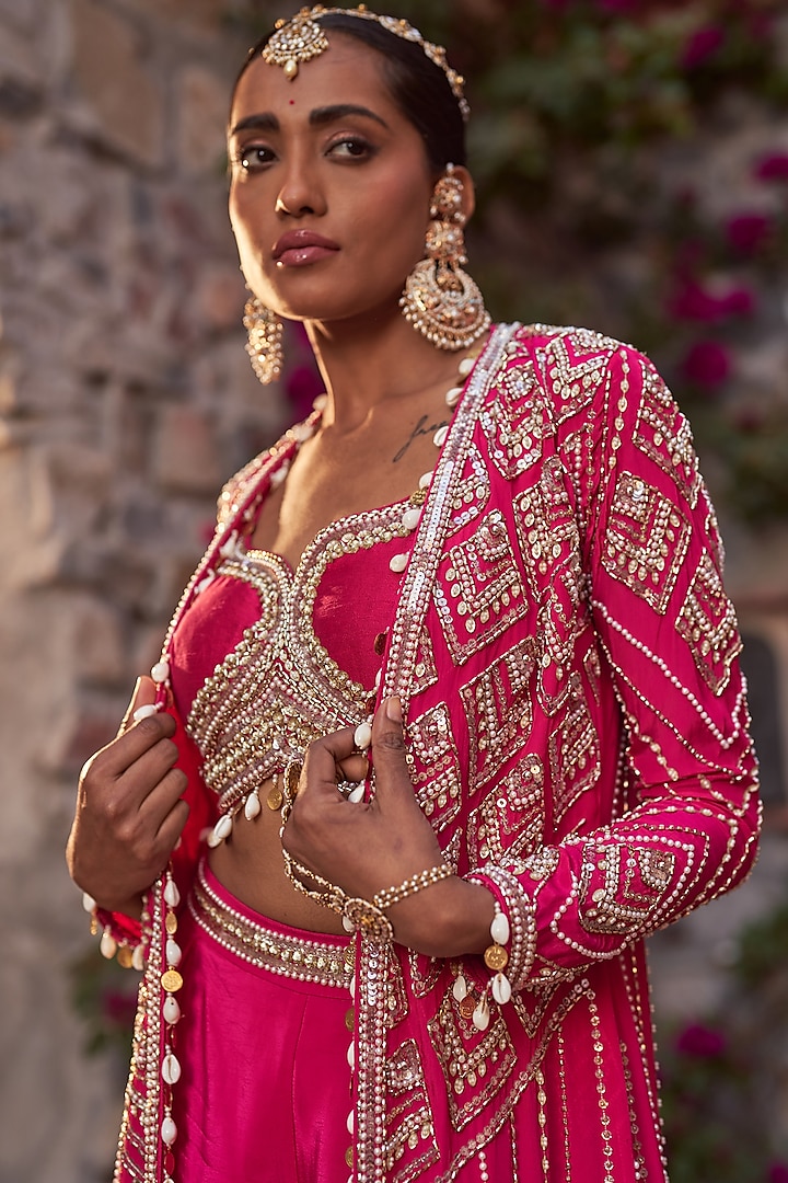 Hot Pink Crepe Wedding Sharara Set by Nidhika Shekhar at Pernia's Pop Up Shop