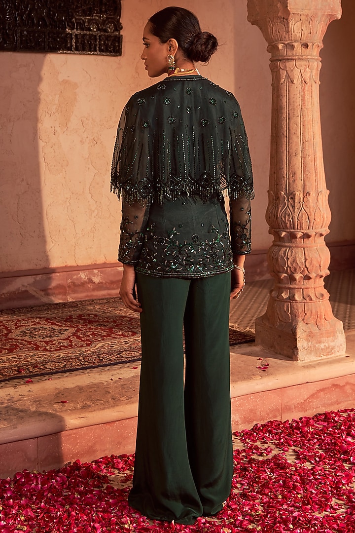 Bottle Green Crepe Wedding Sharara Set by Nidhika Shekhar at Pernia's Pop Up Shop