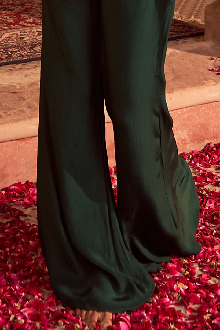 Bottle Green Crepe Wedding Sharara Set by Nidhika Shekhar at Pernia's Pop Up Shop