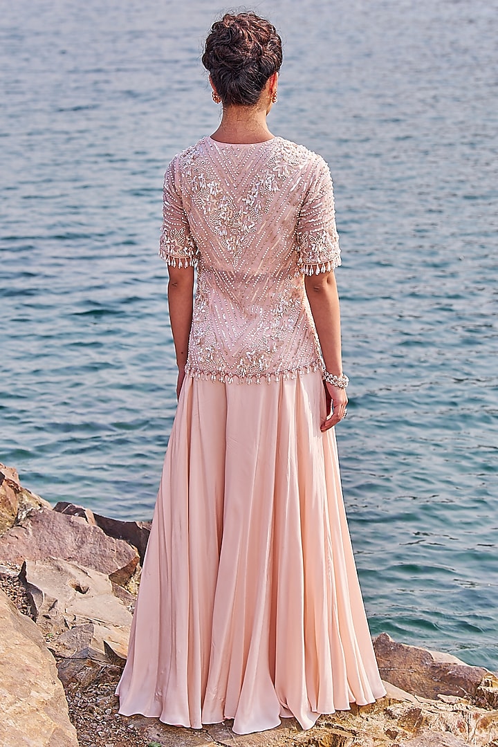 Baby Pink Crepe Wedding Sharara Set by Nidhika Shekhar at Pernia's Pop Up Shop