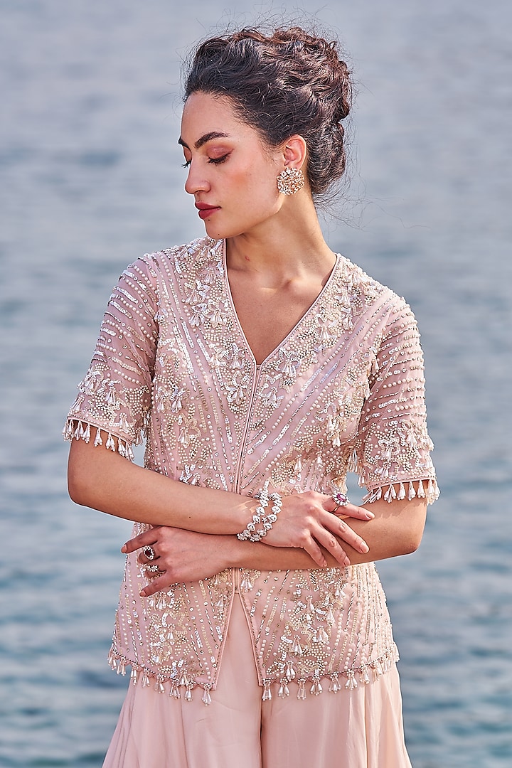 Baby Pink Crepe Wedding Sharara Set by Nidhika Shekhar at Pernia's Pop Up Shop