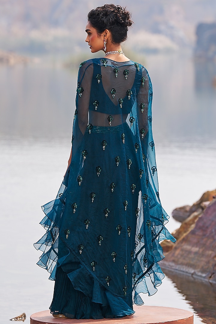 Bottle Green Georgette Wedding Sharara Set by Nidhika Shekhar at Pernia's Pop Up Shop