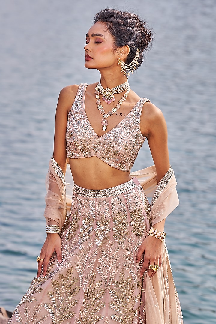 Salmon Organza Lehenga