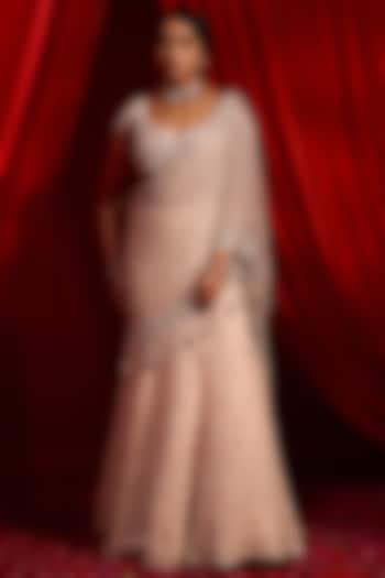 Salmon Pink Georgette Mirror Work Wedding Lehenga Set by Nidhika Shekhar at Pernia's Pop Up Shop