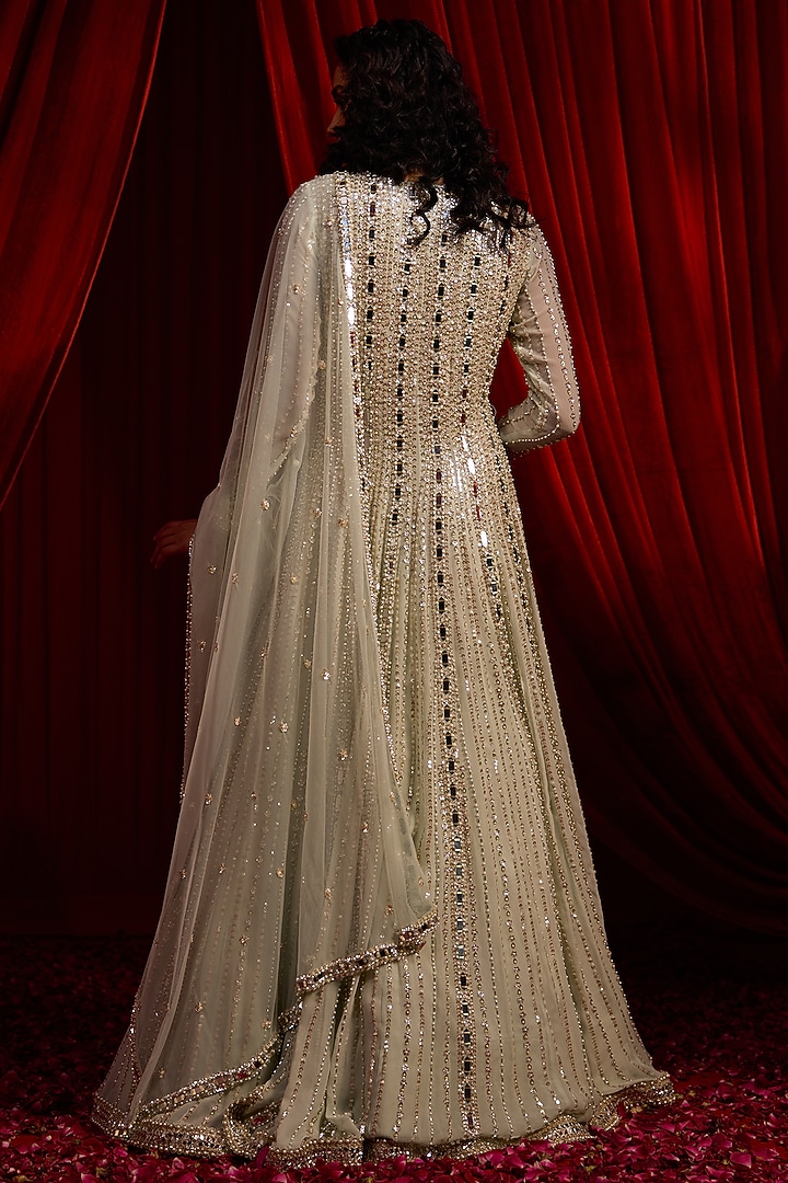 Sage Green Georgette Mirror Embroidered Bridal Anarkali Set

 by Nidhika Shekhar at Pernia's Pop Up Shop