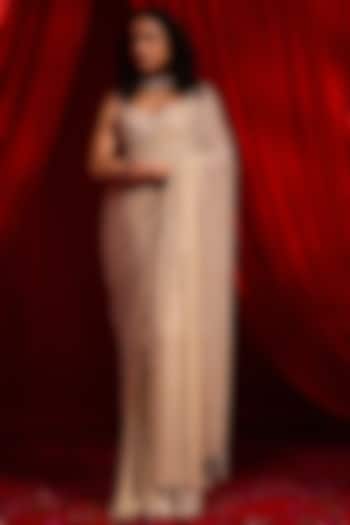 Bright Golden Georgette Embellished Pre-Draped Reception Saree Set by Nidhika Shekhar at Pernia's Pop Up Shop