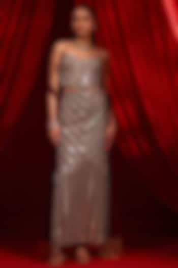 Wine Crepe Mirror Embellished Wedding Lehenga Set by Nidhika Shekhar at Pernia's Pop Up Shop