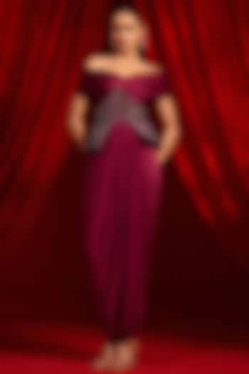Wine Lycra Pre-Draped Skirt Set by Nidhika Shekhar at Pernia's Pop Up Shop