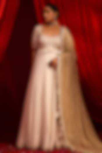 Ivory Georgette & Tissue Embroidered Wedding Anarkali Set by Nidhika Shekhar at Pernia's Pop Up Shop