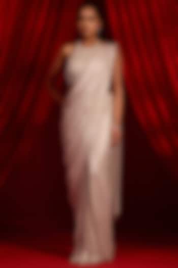 Grey Tissue Embroidered Draped Wedding Saree Set by Nidhika Shekhar at Pernia's Pop Up Shop