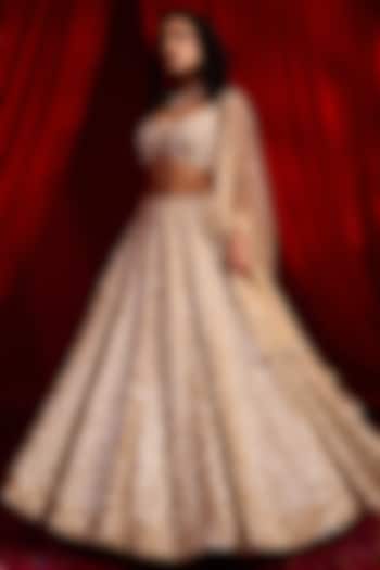 Golden Crepe & Net Hand Embroidered Bridal Lehenga Set by Nidhika Shekhar at Pernia's Pop Up Shop