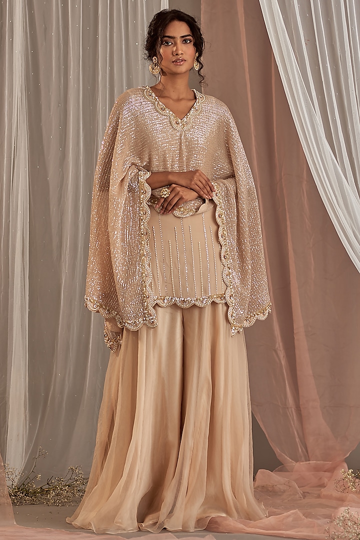 Champagne Organza Sharara Set by Nidhika Shekhar