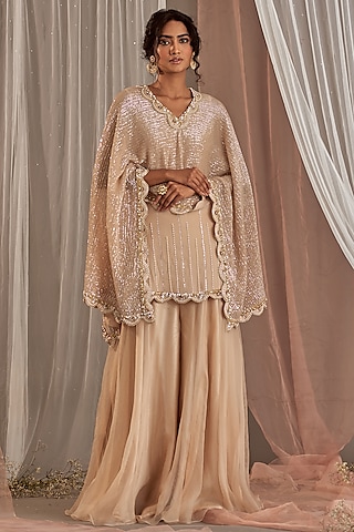 Champagne Organza Sharara Set by Nidhika Shekhar