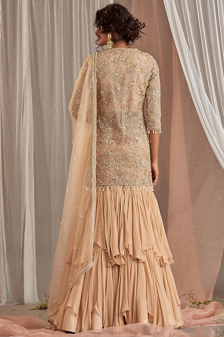 Champagne Organza & Georgette Sequins Embroidered Kurta Set by Nidhika Shekhar at Pernia's Pop Up Shop