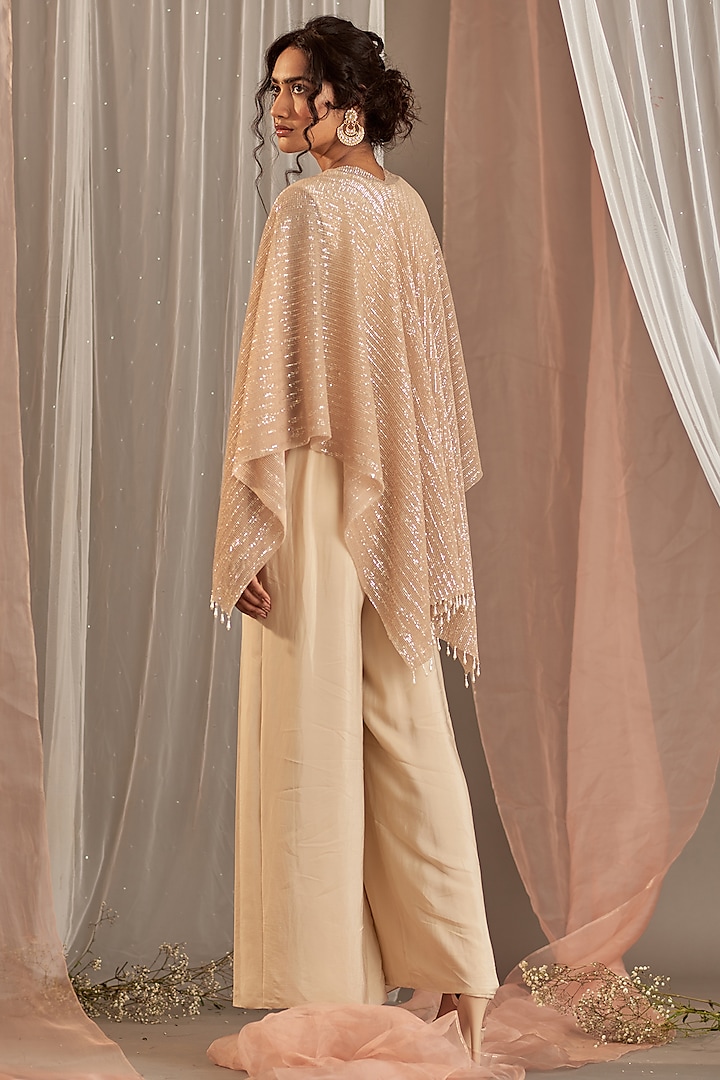 Champagne Jumpsuit With Cape by Nidhika Shekhar at Pernia's Pop Up Shop