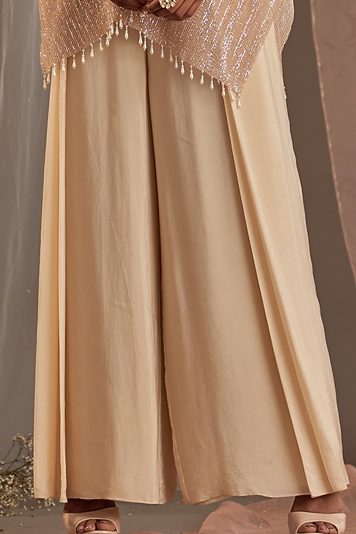 Champagne Jumpsuit With Cape by Nidhika Shekhar at Pernia's Pop Up Shop