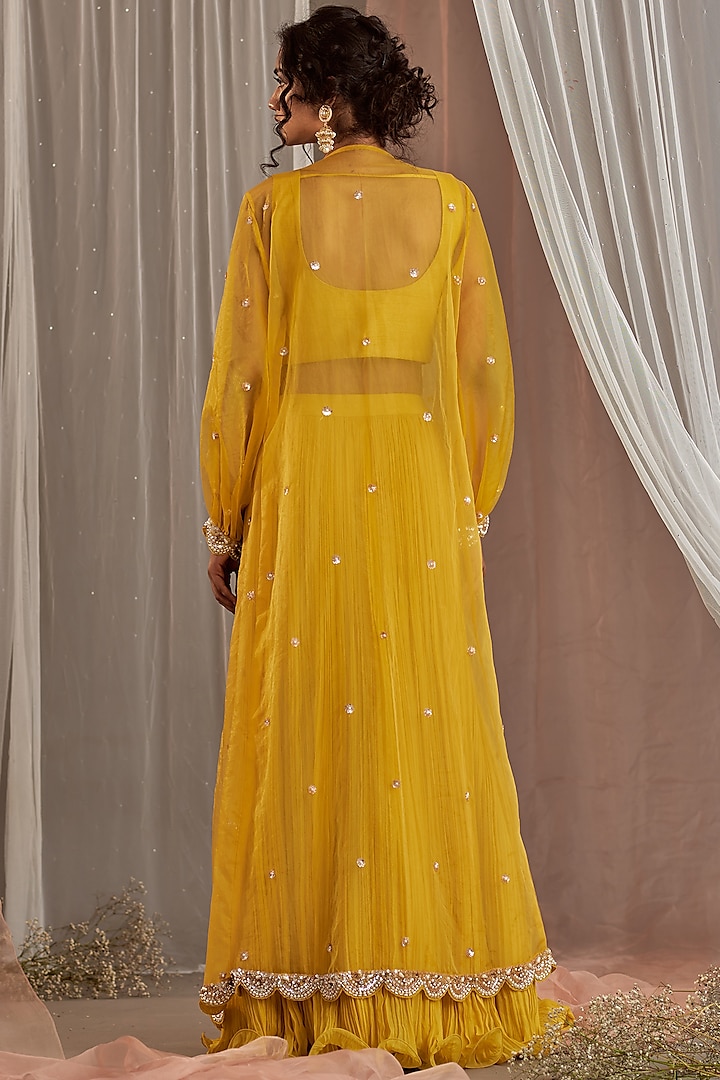 Yellow Crinckle Georgette Wedding Lehenga Set by Nidhika Shekhar at Pernia's Pop Up Shop