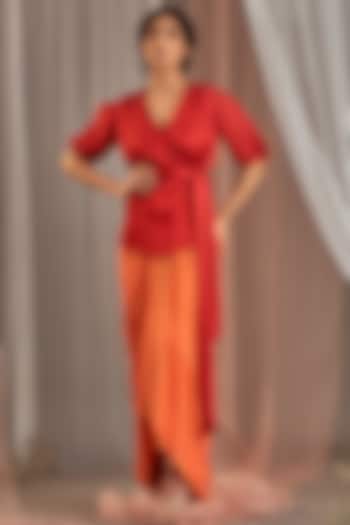 Orange Draped Skirt Set by Nidhika Shekhar