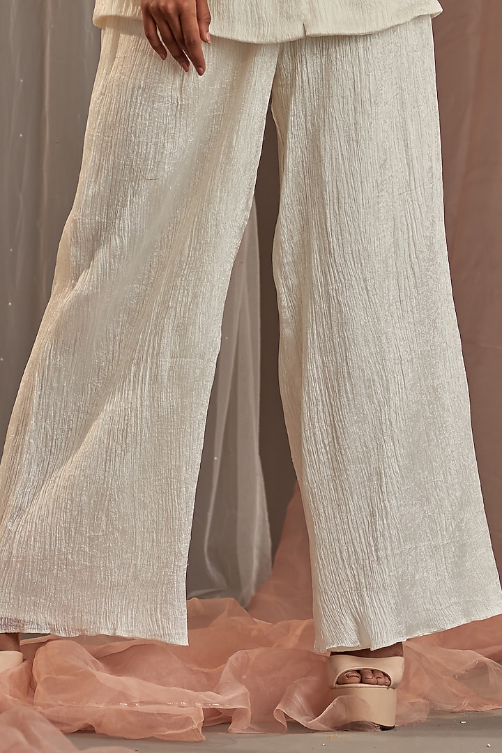 White Crinkle Silk Blazer Set by Nidhika Shekhar at Pernia's Pop Up Shop