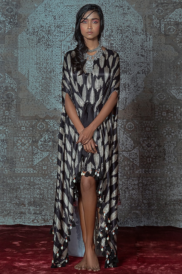 Black & Off White Printed Dress With Tie-Up by Nidhika Shekhar