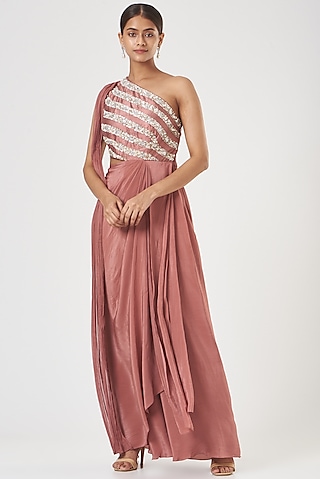 Nude Embroidered Gown by Nidhika Shekhar