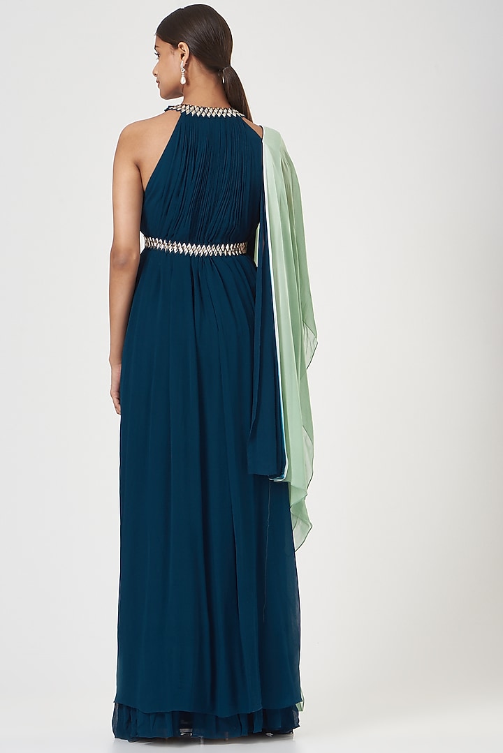 Cobalt Blue Embroidered Ombre Gown by Nidhika Shekhar at Pernia's Pop Up Shop