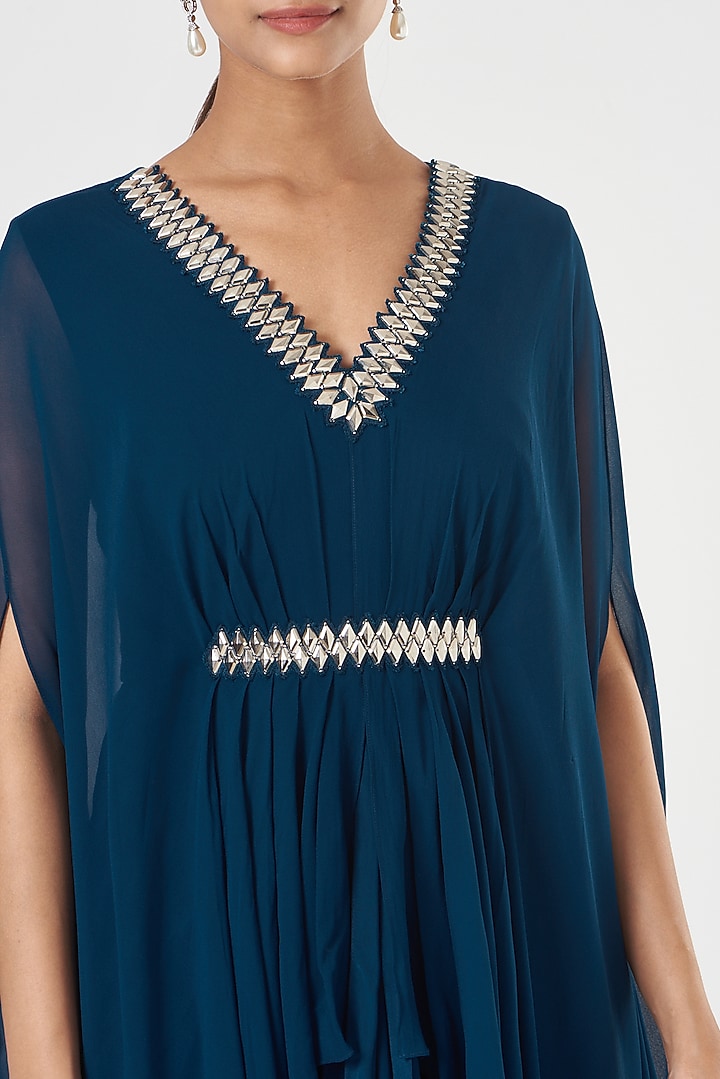 Cobalt Blue Embroidered Cape Gown by Nidhika Shekhar at Pernia's Pop Up Shop