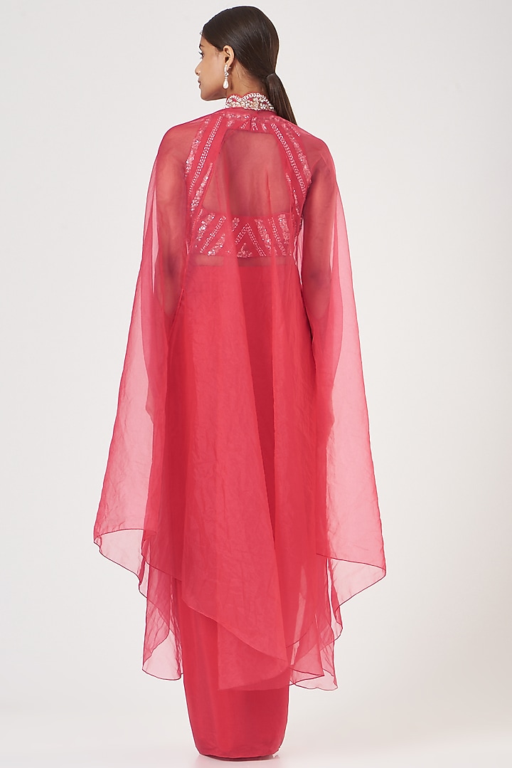 Fuchsia Georgette Embroidered Cape Set by Nidhika Shekhar at Pernia's Pop Up Shop