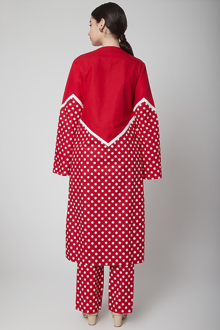 Red Polka Dot Printed Blazer Set by Nidhika Shekhar at Pernia's Pop Up Shop
