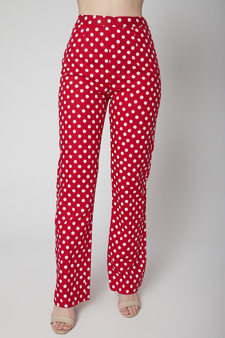 Red Polka Dot Printed Blazer Set by Nidhika Shekhar at Pernia's Pop Up Shop