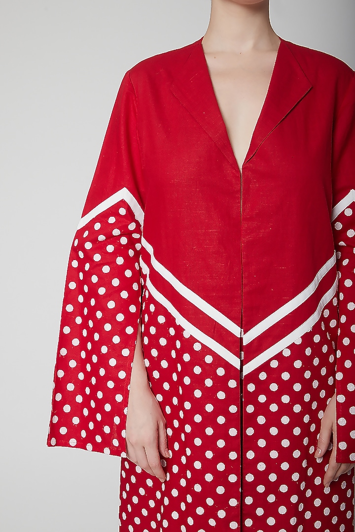 Red Polka Dot Printed Blazer Set by Nidhika Shekhar at Pernia's Pop Up Shop