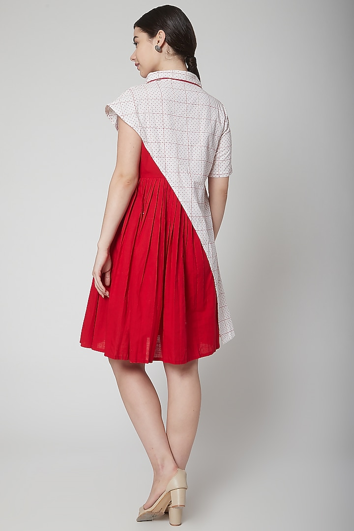 White & Red Cotton Polka Dot Printed Summer Dress by Nidhika Shekhar at Pernia's Pop Up Shop