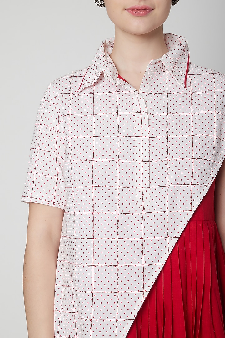 White & Red Cotton Polka Dot Printed Summer Dress by Nidhika Shekhar at Pernia's Pop Up Shop