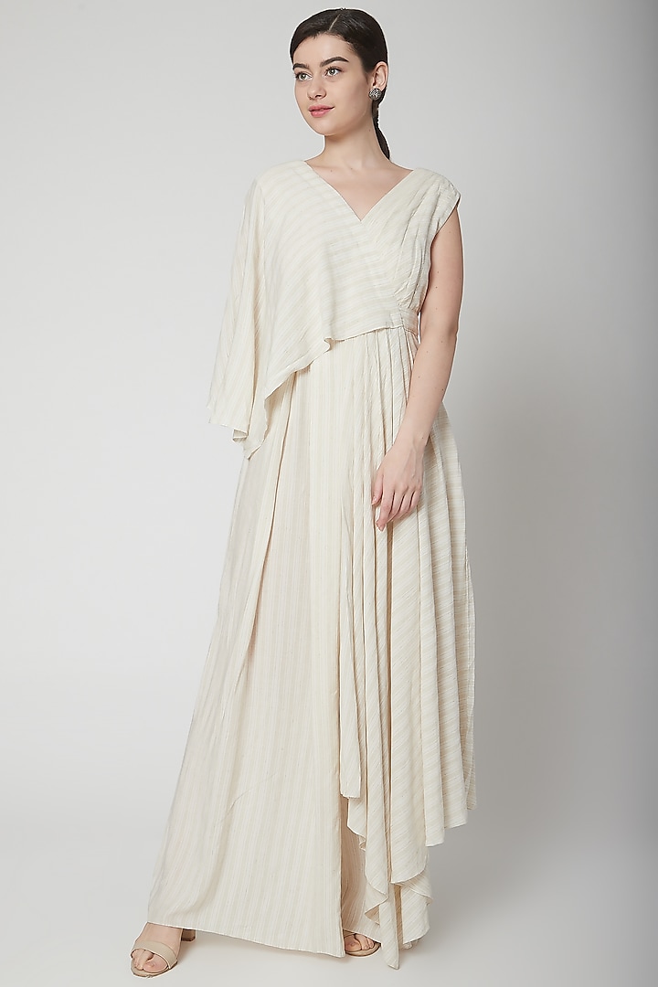 Beige Layered Jumpsuit With Stripes by Nidhika Shekhar