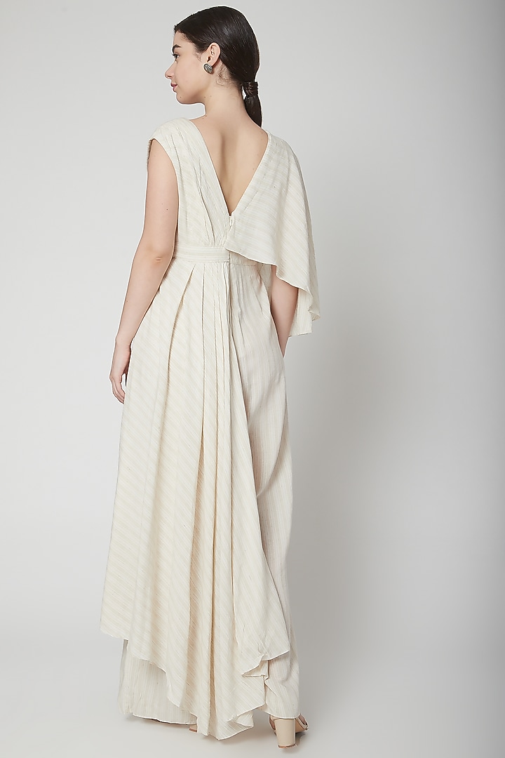 Beige Layered Jumpsuit With Stripes by Nidhika Shekhar at Pernia's Pop Up Shop