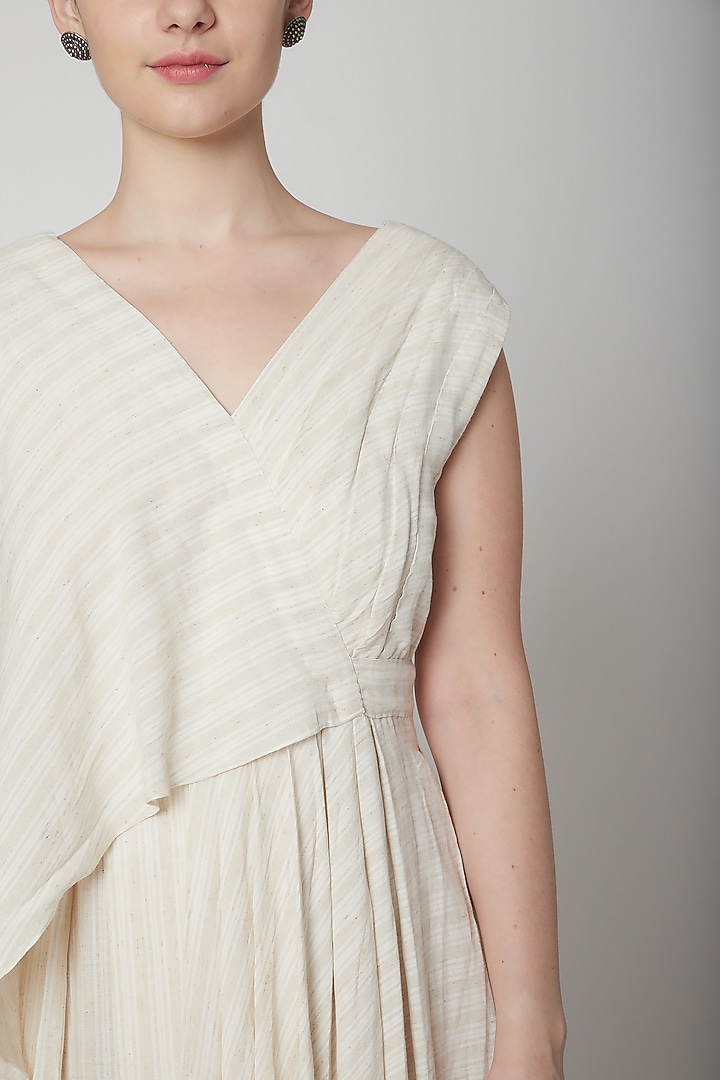 Beige Layered Jumpsuit With Stripes by Nidhika Shekhar at Pernia's Pop Up Shop