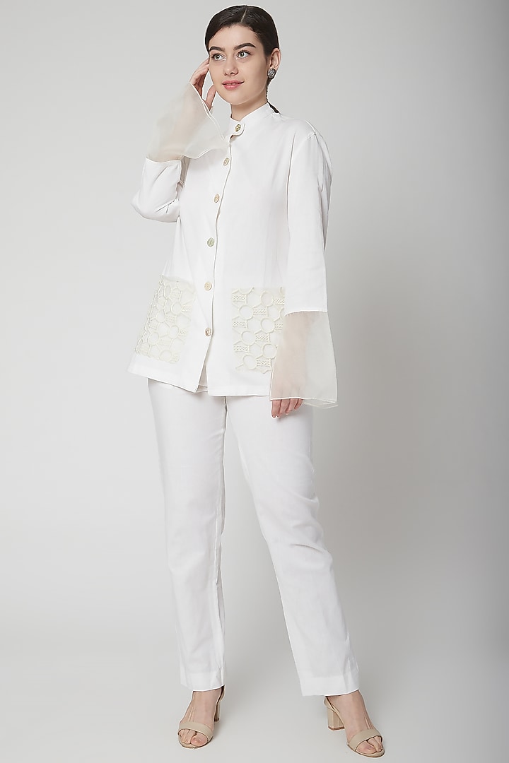 White Embroidered Blazer Set by Nidhika Shekhar at Pernia's Pop Up Shop