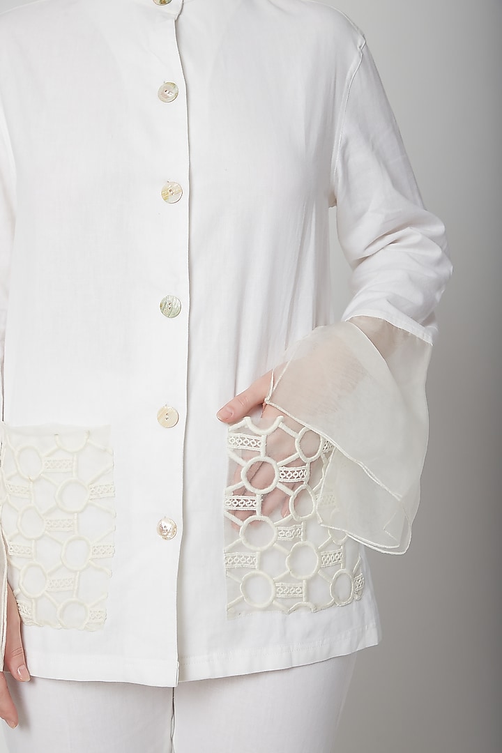 White Embroidered Blazer Set by Nidhika Shekhar at Pernia's Pop Up Shop