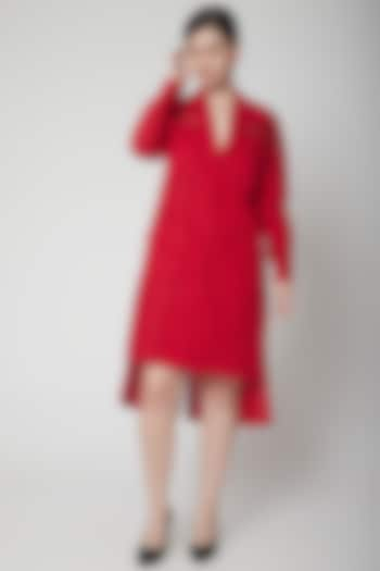 Red Cotton Linen Mini Blazer Dress by Nidhika Shekhar at Pernia's Pop Up Shop