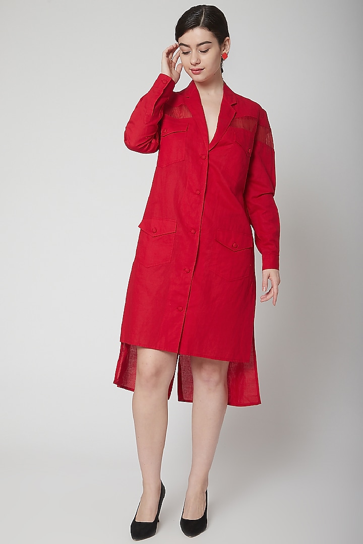 Red Cotton Linen Mini Blazer Dress by Nidhika Shekhar at Pernia's Pop Up Shop