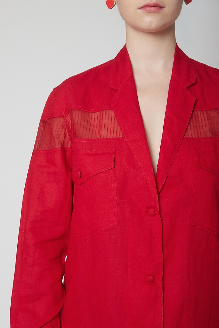 Red Cotton Linen Mini Blazer Summer Dress by Nidhika Shekhar at Pernia's Pop Up Shop