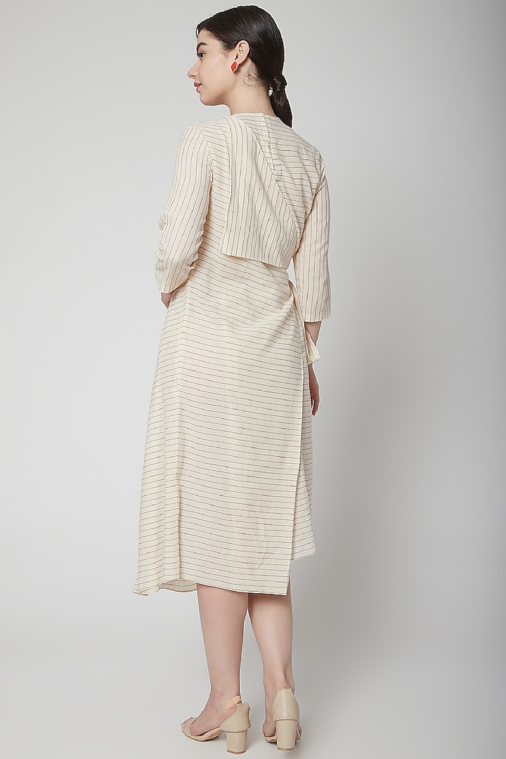 Beige Handwoven Cotton Striped Midi Summer Dress by Nidhika Shekhar at Pernia's Pop Up Shop