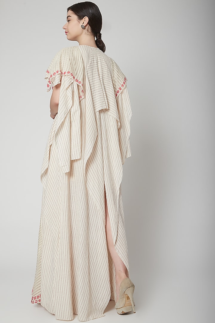 Beige Organza khadi Block Printed Jacket Vacation Dress by Nidhika Shekhar at Pernia's Pop Up Shop