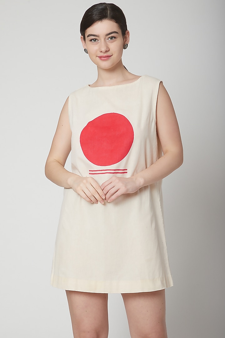 Beige Organza khadi Block Printed Jacket Vacation Dress by Nidhika Shekhar at Pernia's Pop Up Shop